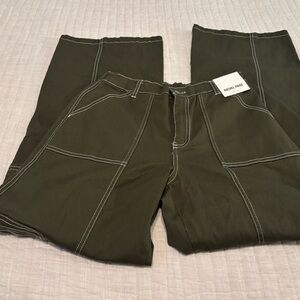 Rachel Paige Olive Wide-Leg Stitch Detail Pants